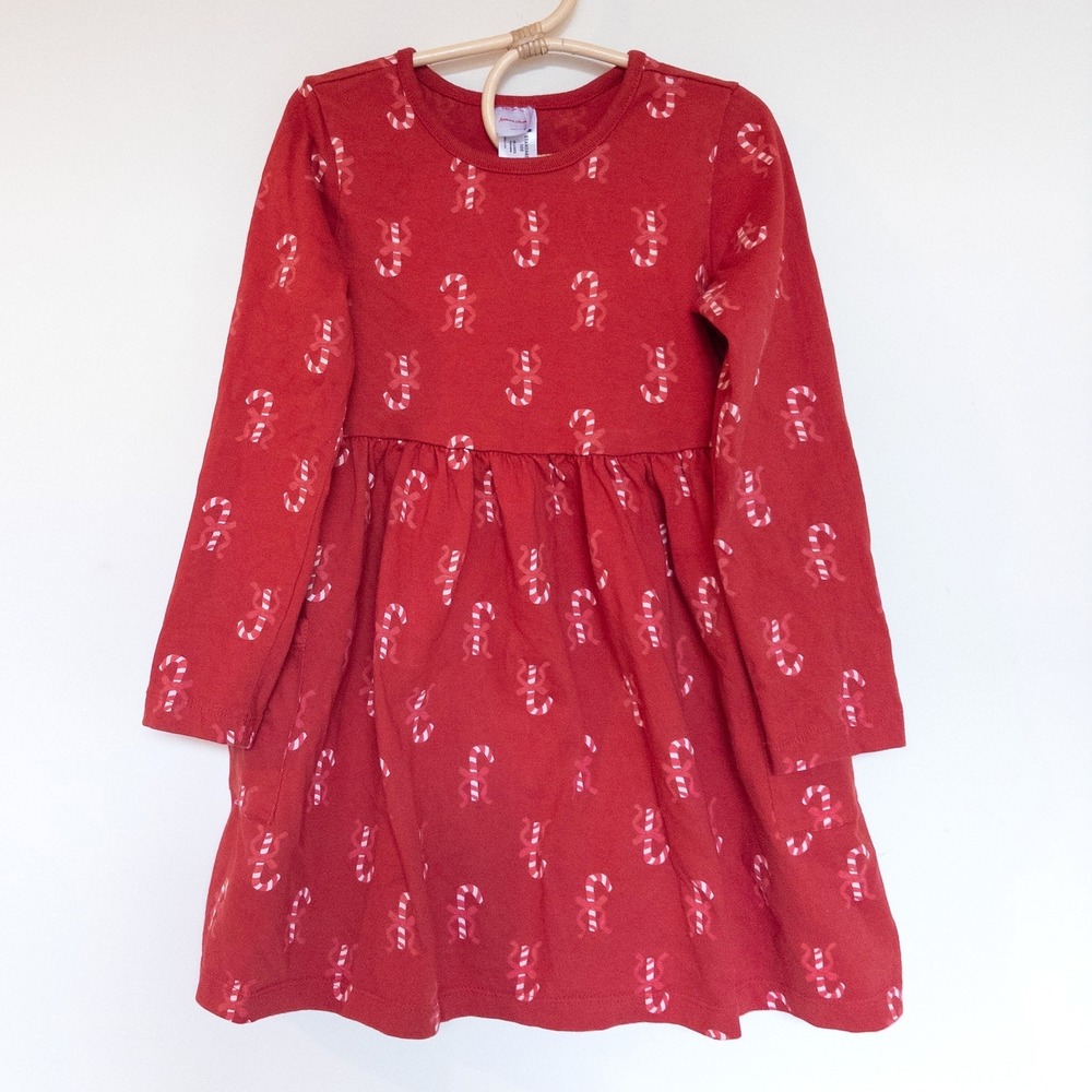 Hanna Andersson Dress Red Candy Cane Christmas Long Sleeve Pockets Kids 6-7